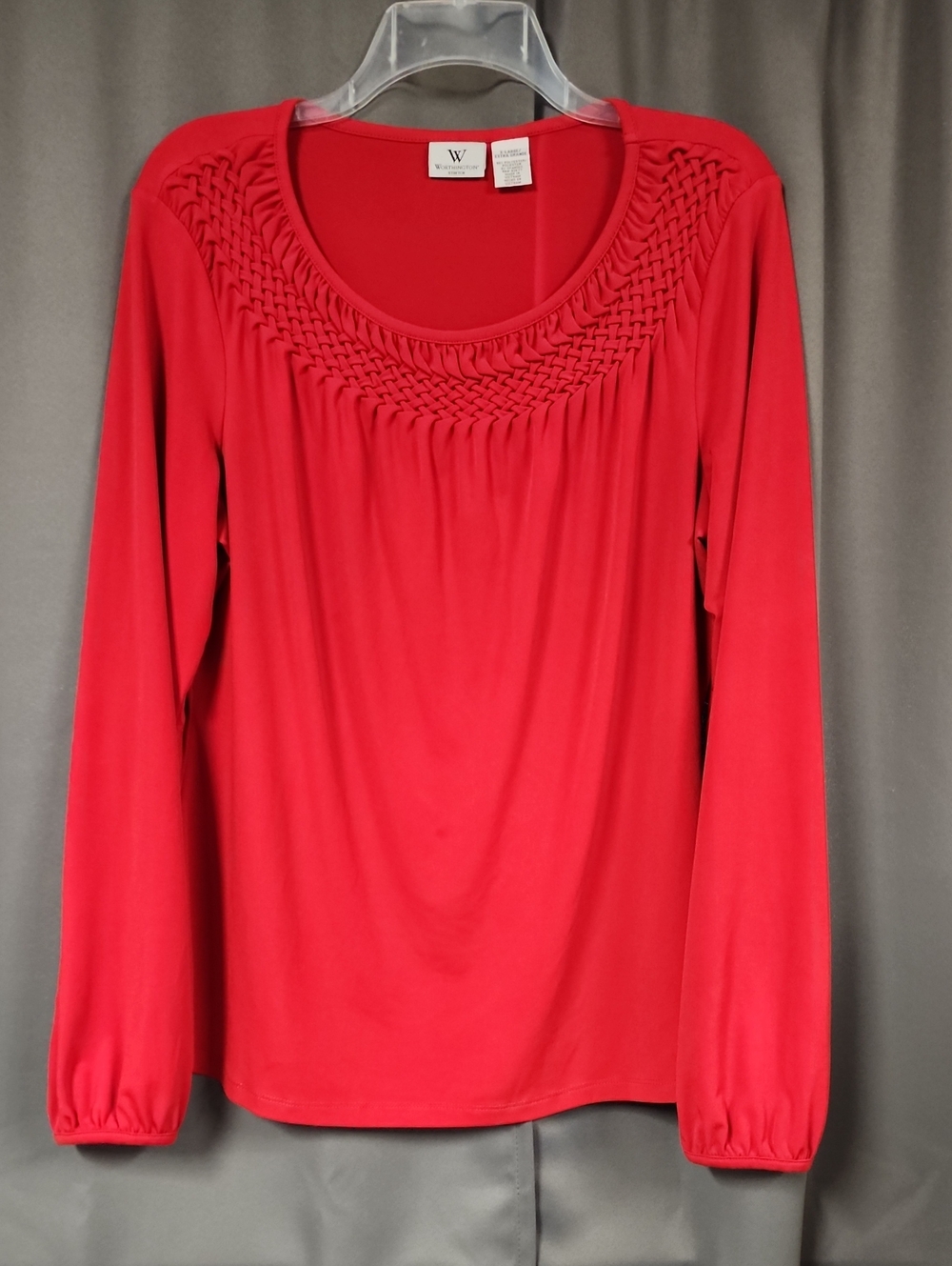 XL Worthington Red Long Sleeve Scoop Neck Top with Braided Yoke